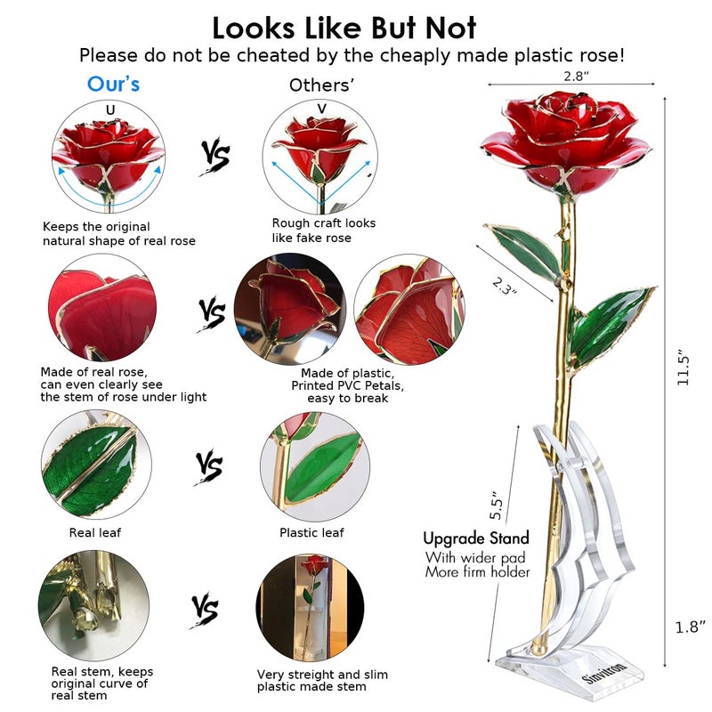 Sinvitron Gold Dipped Infinity Rose - Eternal Resin-Preserved Rose | Forever Flower Decor for Birthdays, Motherâ€™s Day, Anniversaries | Unique Gift for Women, Mom, Wife (Red) - Image 3